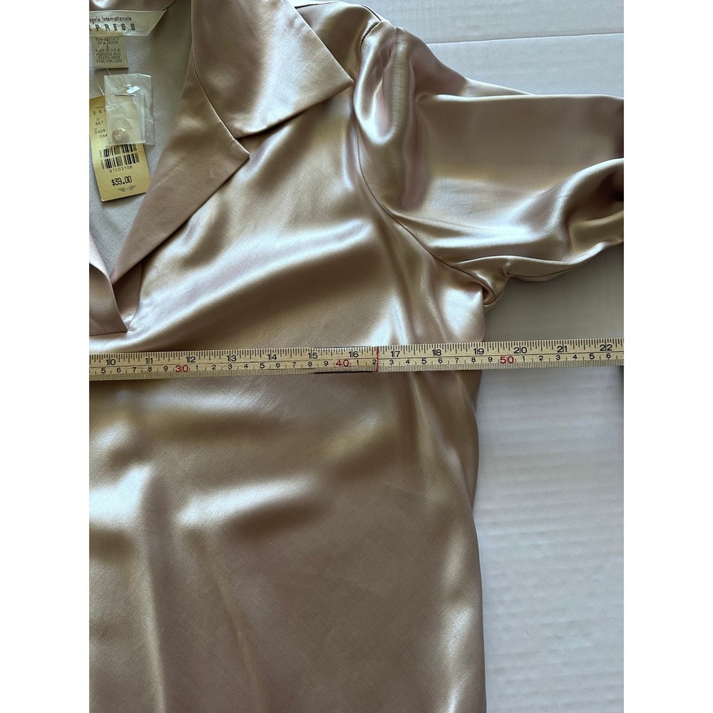 Vintage 90s Express Satin Blouse Champagne Taupe V-Neck Long Sleeve NWT L - Picture 4 of 6